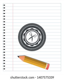 scissors icon with pencil strokes. Vector Illustration. Detailed.