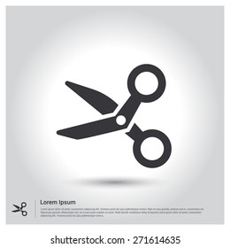 Scissors icon, pictogram icon on gray background. Vector illustration for web site, mobile application. Simple flat metro design style. Outline Icon. Flat design style