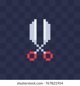 Scissors icon. Pixel art style. 8-bit. Isolated abstract vector illustration.