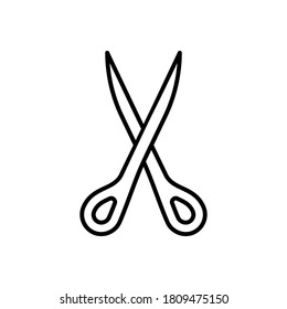Scissors icon. Removal, cutting off excess. Linear tailor scissors with sharp ends. Black simple illustration of sewing studio, stationery, dressmaking. Contour isolated vector logo, white background