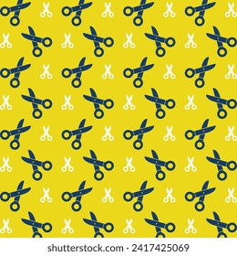Scissors icon repeating trendy pattern colorful vector illustration yellow background