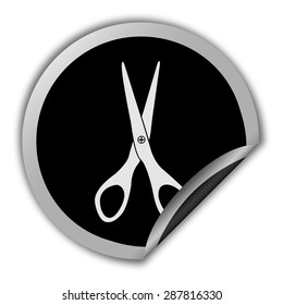 scissors icon - round vector sticker
