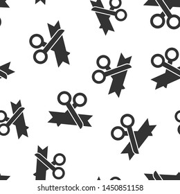 Scissors icon seamless pattern background. Cutting ribbon vector illustration on white isolated background. Ceremonial business concept.