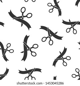 Scissors icon seamless pattern background. Cutting ribbon vector illustration on white isolated background. Ceremonial business concept.