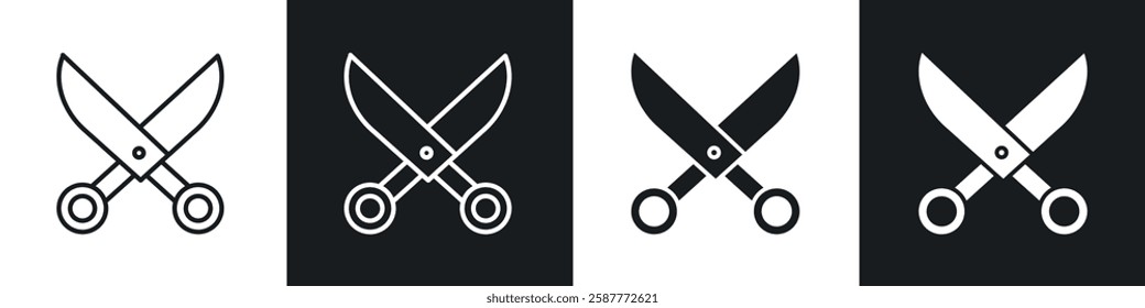 Scissors icon set black and white colors. Graphic Vector icons pack