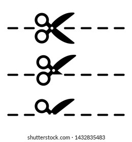 Scissors icon set, coupon border sign - stock vector