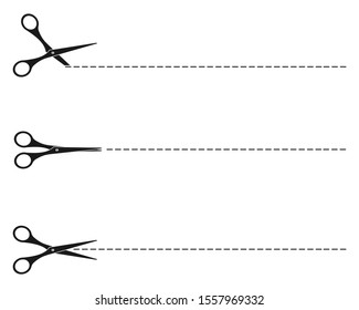 scissors icon set with cut line on white background