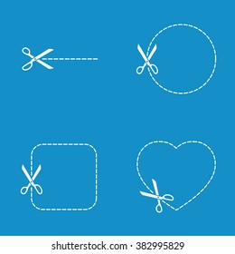 Scissors icon set with cut line . Vector illustration