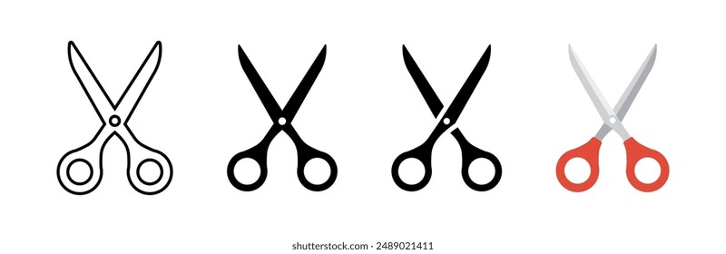 Scissors icon set. Cut symbol. Paper clippers vector illustration. Shears sign. Hairdresser pictogram. Colored cartoon scissors icon isolated.