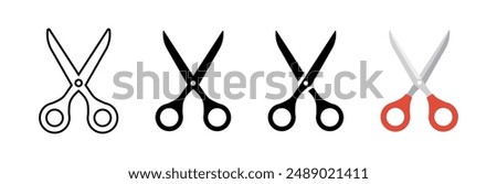 Scissors icon set. Cut symbol. Paper clippers vector illustration. Shears sign. Hairdresser pictogram. Colored cartoon scissors icon isolated.