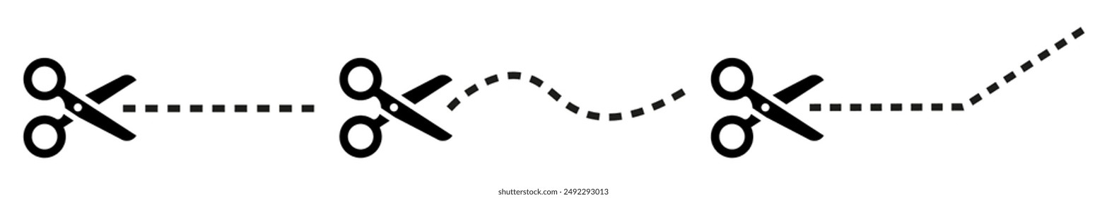 Scissors Icon Set . Cutting Scissors With Line Symbol.Vector
