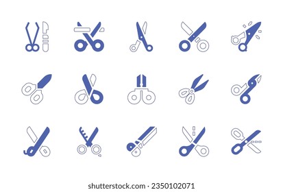 Scissors icon set. Duotone style line stroke and bold. Vector illustration. Containing surgery tools, sterilization, scissors, scissor, trimming, instrument, cut, cut out.