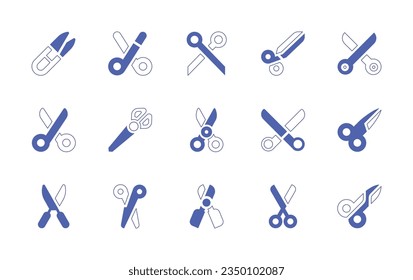 Scissors icon set. Duotone style line stroke and bold. Vector illustration. Containing scissor, tailor scissors.