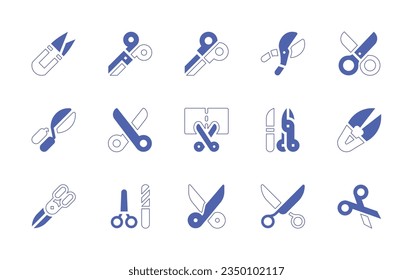 Scissors icon set. Duotone style line stroke and bold. Vector illustration. Containing handheld, scissors, shears, pruning shears, surgery tools, scissor.