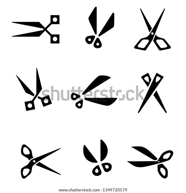 Scissors icon set., Hair cut label, scissors cutting,\
barber sign icon, cut line on white background, black scissors\
logo. Vector 