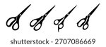 Scissors icon set. Scissors logo icon. Simple silhouette of open scissors.  Stock vector cut here illustration . 