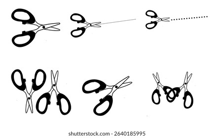 Scissors icon set. Scissors logo icon. Simple silhouette of open scissors. Stock vector illustration isolated on a white background