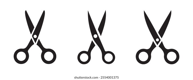Scissors icon set. Silhouette of open scissors. Scissors logo icon. Scissors flat icon illustration isolated on a white background.