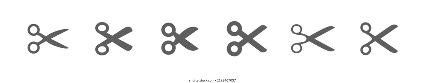 Juego de iconos de tijeras. Pictograma simple. Aislado.