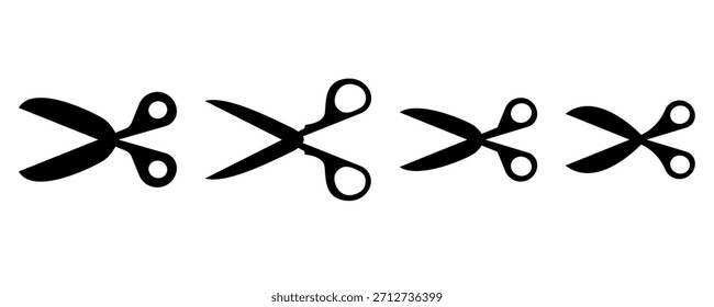 Scissors icon set. Simple silhouette of open scissor. Scissors logo icon. Stock vector illustration isolated on white background.
