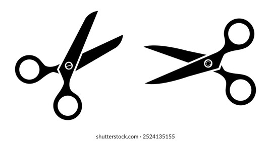 Ícone de tesoura define ilustração de vetor, símbolo de corte. Ilustração vetorial de cortadores de papel. Sinal de cisalhamento. Pictograma cabeleireiro. símbolo de corte isolado, tesoura clipart design vetor. sinal de marca de corte, corte