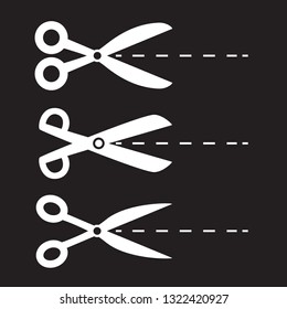 Scissors icon set vector isolated on black background. Flat scissors icons for web site, app, label, logo and design template. Creative art concept, vector illustration