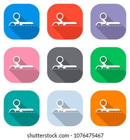 scissors icon. Set of white icons on colored squares for applica