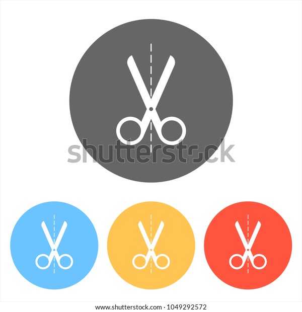 scissors\
icon. Set of white icons on colored\
circles