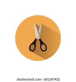 Scissors icon with shadow on a yellow circle