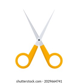 Scissors icon. Sharp scissors with orange handles. Vector illustration isolated on white.	