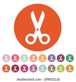 The scissors icon. Shears and clippers, cut off symbol. Flat Vector illustration. Button Set