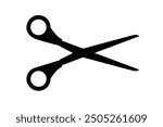 Scissors icon. Simple silhouette of open scissors. Scissors logo icon. Cut here sign. Stock vector illustration isolated on a white background.