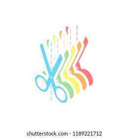 scissors icon. Stack of colorful isometric icons on white background