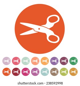 The scissors icon.  Scissors symbol. Flat. Vector illustration. Button Set