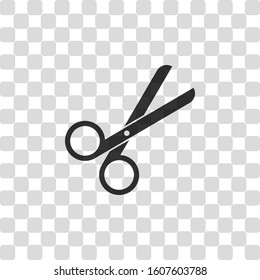 Scissors icon. Tool of barber. Black symbol on transparency grid
