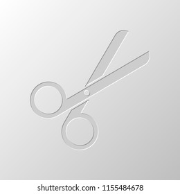 Scissors icon. Tool of barber. Paper design. Cutted symbol. Pitted style