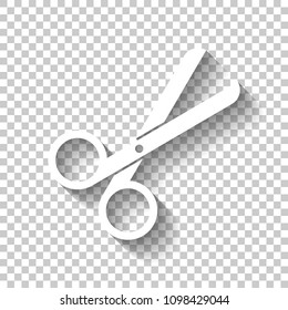Scissors icon. Tool of barber. White icon with shadow on transparent background