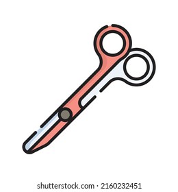 Scissors Icon Vector Illustration. Flat Outline Cartoon. Medical Icon Concept Isolated Premium Vector