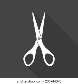 scissors icon - vector illustration with long shadow isolated on gray 