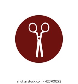 Scissors icon vector illustration. Red circle. Red button