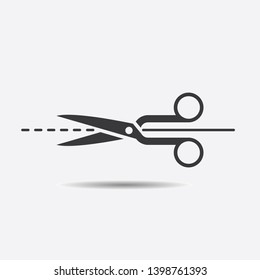Scissors Icon Vector Illustration suitable for web design element. Silhouette Scissors with cut lines isolated on grey background