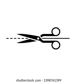 Scissors Icon Vector Illustration suitable for web design element. Silhouette Scissors with cut lines isolated on white background