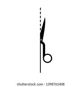 Scissors Icon Vector Illustration suitable for web design element. Silhouette Scissors with cut lines isolated on white background