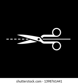 Scissors Icon Vector Illustration suitable for web design element. Silhouette Scissors with cut lines isolated on black background