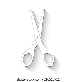 Scissors icon - white vector illustration with shadow