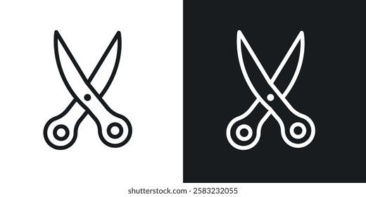 Scissors icons in black and white liner strokes for web design.