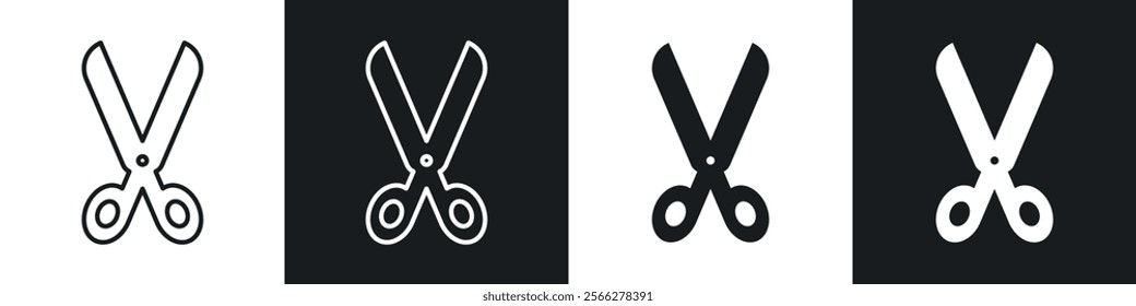 Scissors icons collection in black filled and line style.