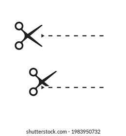 Scissors icons with cut lines isolated on white background
