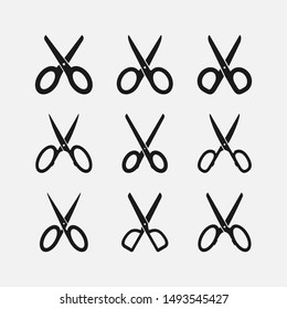  Scissors icons with cut lines on white background. vector illustration