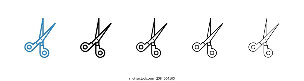 Scissors icons in five different stroke sizes